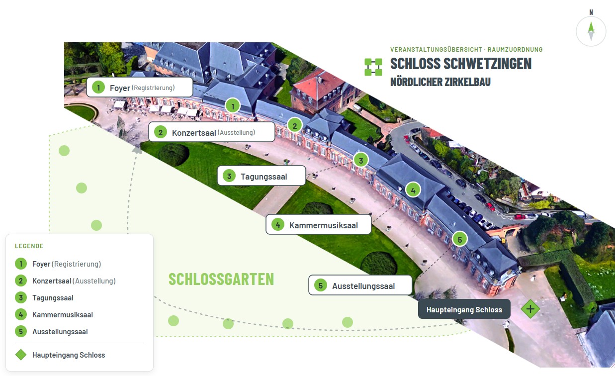 Lageplan der Veranstaltungsräume im Nordzirkel des Schwetzinger Schlosses